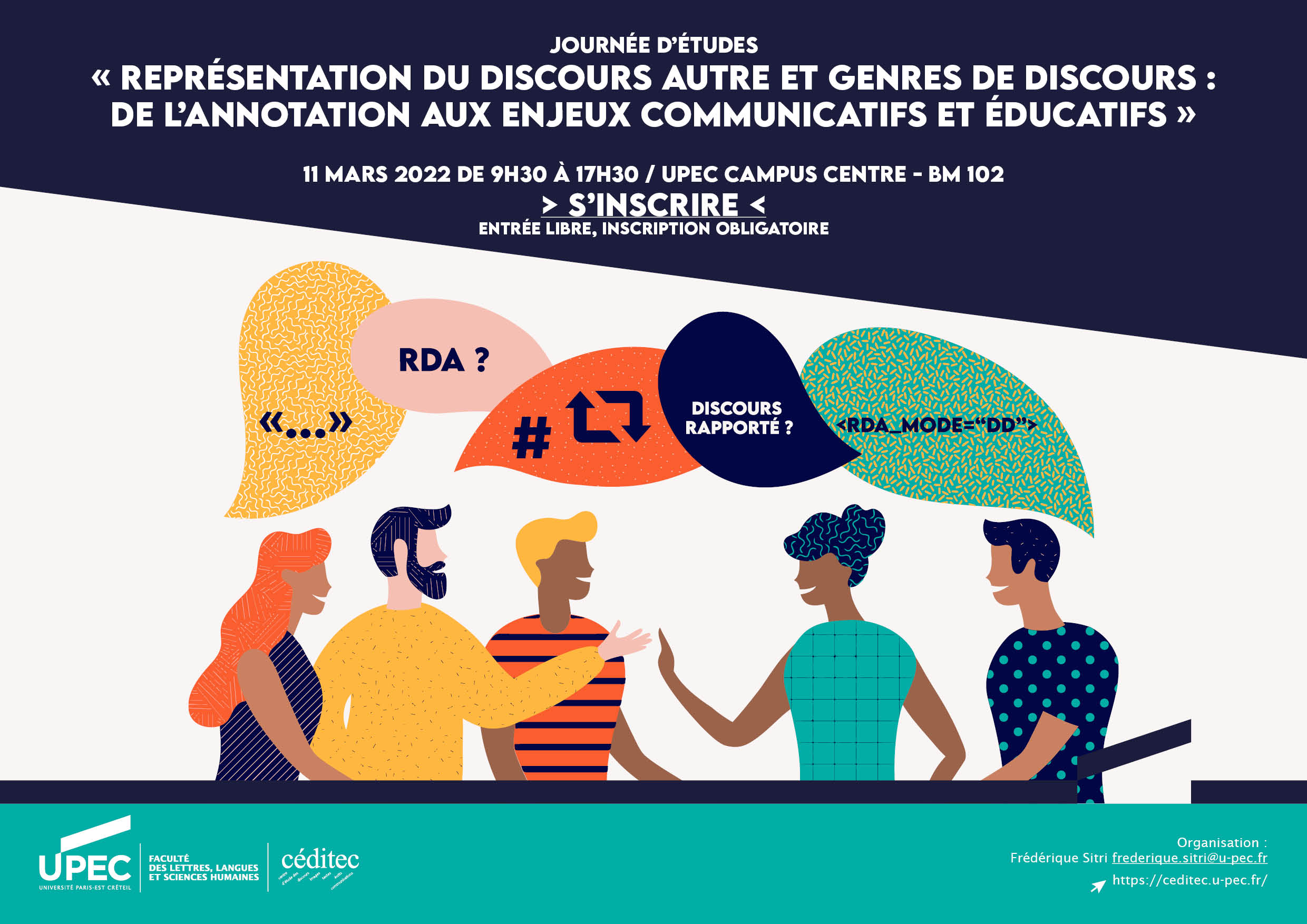 Affiche JE « Représentation du discours autre et genres de discours : de l’annotation aux enjeux communicatifs et éducatifs » 